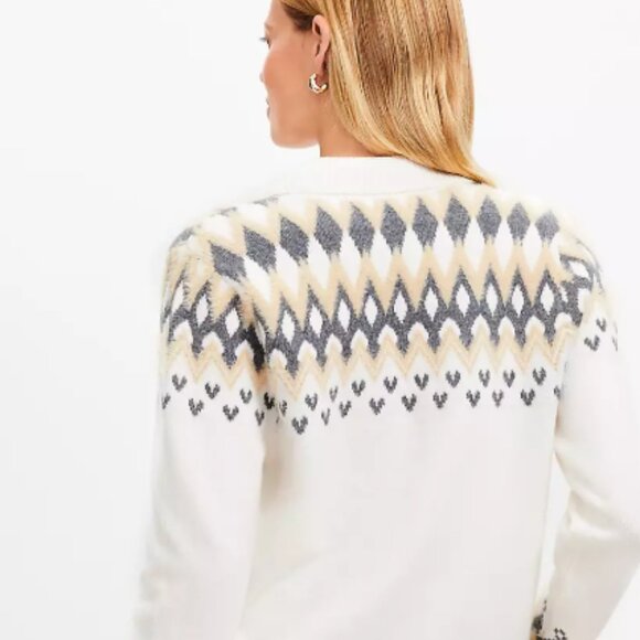 Fair Isle Collared Split Neck Sweater by LOFT, NEW - Picture 3 of 3